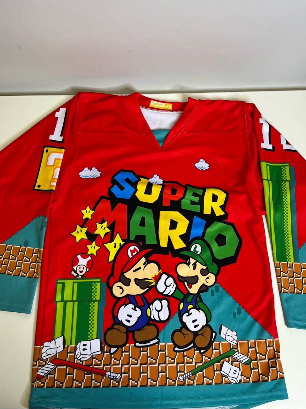 Super Mario Men’s Red Graphic Hockey Jersey - Size Large